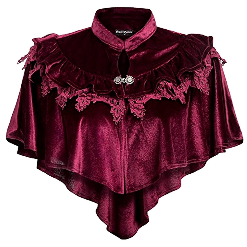 Scarlet Darkness - Women's Gothic Burgundy Velvet Lace Shawl Wrap Buckle Size M